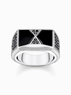 Thomas Sabo Ring - 56 925 Silber, Emaille schwarz