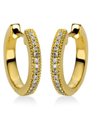750 Gelbgold Gold Ohrringe / Creolen mit 28 Brillant Diamanten - 0,11 ct 1001 Diamonds Gold