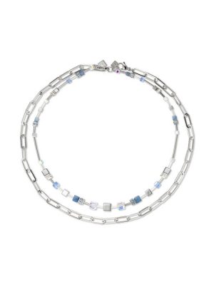 Coeur de Lion Halskette - GeoCUBE - 470710.0700.0 Edelstahl, Swarovski Kristall blau