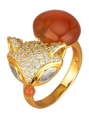Fuchs-Ring mit roten Achaten Gelbgoldfarben