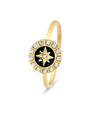 Maja Emulto Ring - Starshine black - EL00111.RG.B.YG 925 Silber vergoldet gold