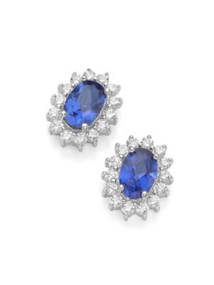 Ohrstecker elegant, farbige Steine und weiße Zirkonia, Silber 925 Smart Jewel Blau