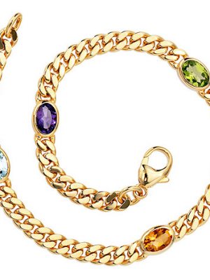 SIGO Armband 585 Gold Gelbgold 19 cm Amethyst Aquamarin Citrin Peridot Goldarmband