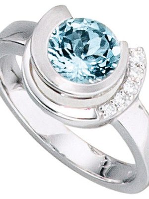 SIGO Damen Ring 585 Gold Weißgold 1 Aquamarin hellblau blau 5 Diamanten Brillanten