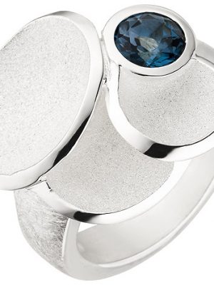 SIGO Damen Ring 925 Sterling Silber matt eismatt 1 Blautopas blau