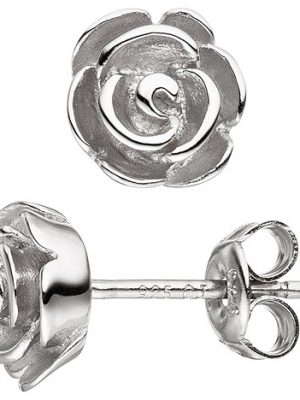 SIGO Ohrstecker Rose 925 Sterling Silber matt Ohrringe Silberohrringe