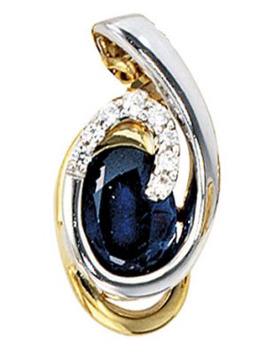 SIGO Anhänger 585 Gold Gelbgold Weißgold 8 Diamanten Brillanten 1 blauer Safir