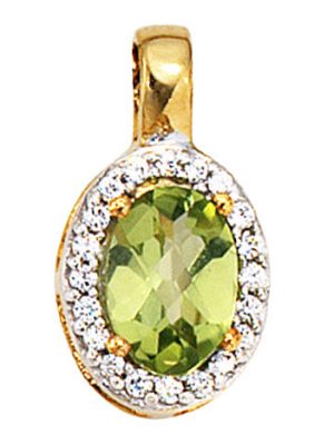 SIGO Anhänger oval 585 Gold Gelbgold bicolor 1 Peridot grün 20 Diamanten