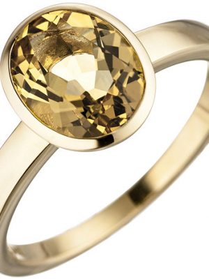 SIGO Damen Ring 585 Gold Gelbgold 1 Citrin gelb Goldring Citrinring