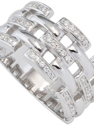 SIGO Damen Ring breit 925 Sterling Silber rhodiniert mit Zirkonia Silberring