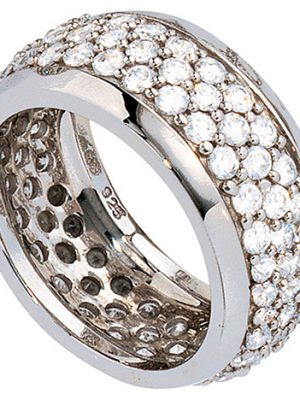 SIGO Damen Ring breit 925 Sterling Silber rhodiniert mit Zirkonia rundum Silberring