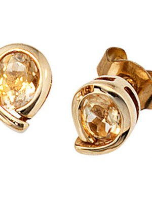 SIGO Ohrstecker Tropfen 333 Gold Gelbgold 2 Citrine orange Ohrringe Goldohrstecker