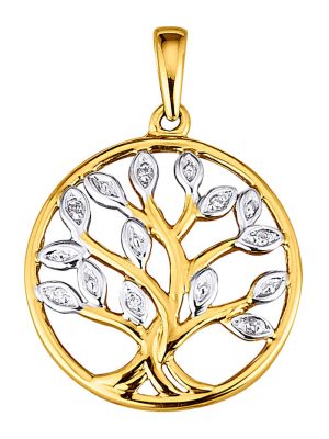 Anhänger - Lebensbaum - mit Diamanten in Gelbgold 375 Bicolor