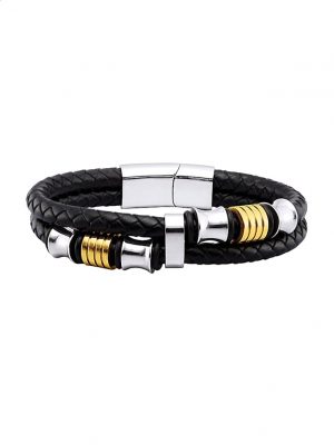 Armband mit 2 Magneten aus Leder Magnetic Balance Schwarz