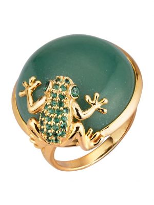 Damenring - Frosch - mit Aventurin-Cabochon in Silber 925 Gelbgoldfarben