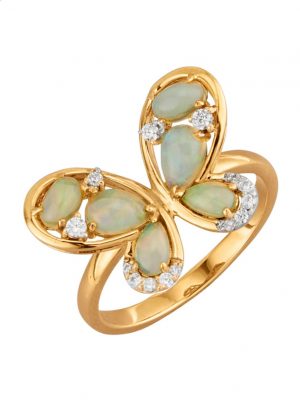 Damenring - Schmetterling - mit Opal und synth. Zirkonia in Silber 925 Bicolor