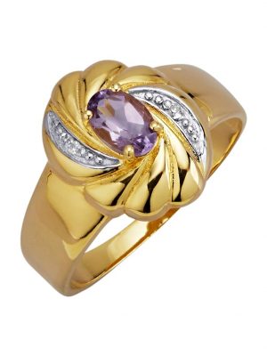 Damenring mit Amethyst und Diamanten in Silber 925 Gelbgoldfarben