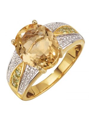 Damenring mit Citrin, Peridot und Diamanten in Gelbgold 585 Diemer Gelbgold