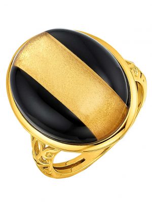 Damenring mit Onyx-Bergkristall Dublette in Gelbgold 585 Diemer Gelbgold