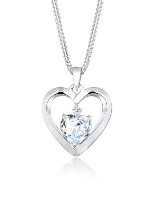 Halskette Herz Diamant (0.015 Ct.) Zirkonia 925 Silber Elli DIAMONDS Weiß