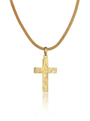 Halskette Männerkette Kreuz Gehämmert Massiv 925 Silber Kuzzoi Gold