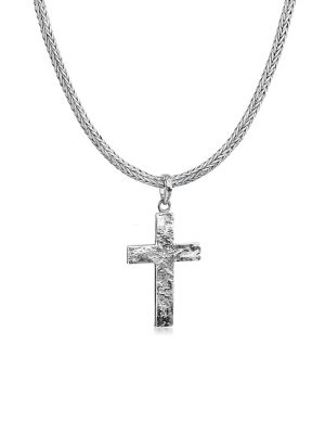 Halskette Männerkette Kreuz Gehämmert Massiv 925 Silber Kuzzoi Silber