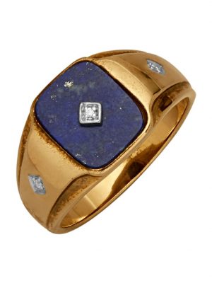 Herrenring mit Lapislazuli in 925 Silber Gelbgoldfarben