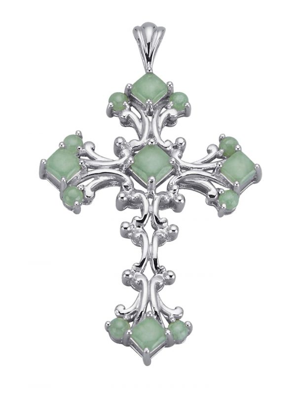 Kreuz-Anhänger mit Jade in Silber 925 Silber