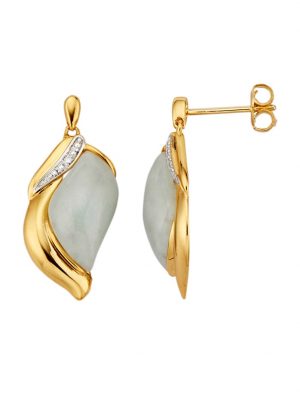 Ohrringe mit Diamanten und Jade-Steinen in Silber 925 Bicolor