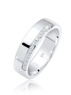 Ring Bandring Basic Diamanten (0.06 Ct.) 925 Silber Elli DIAMONDS Weiß