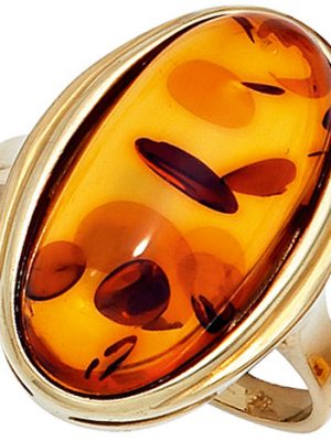 SIGO Damen Ring 375 Gold Gelbgold 1 Bernstein orange Bernsteinring Goldring