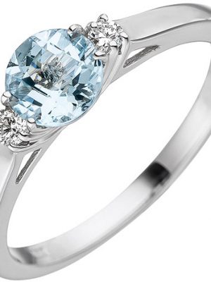 SIGO Damen Ring 585 Weißgold 1 Aquamarin hellblau blau 2 Diamanten Brillanten