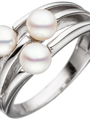 SIGO Damen Ring 925 Sterling Silber rhodiniert 3 Süßwasser-Perlen Perlenring