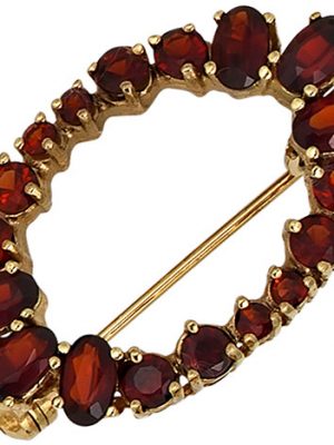 SIGO Brosche Granat 375 Gold Gelbgold 18 Granate rot Goldbrosche Granatschmuck