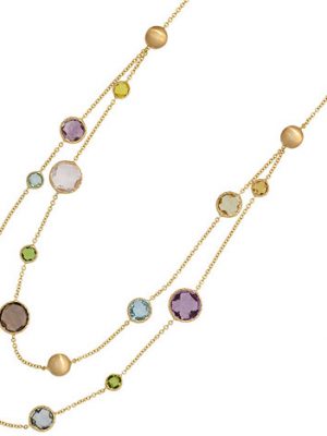 SIGO Collier Halskette 585 Gold Gelbgold mit verschiedenen bunten Edelsteinen 45 cm