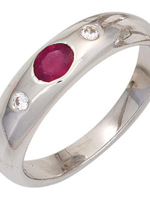 SIGO Damen Ring 925 Sterling Silber rhodiniert 1 Rubin rot 2 Zirkonia Silberring