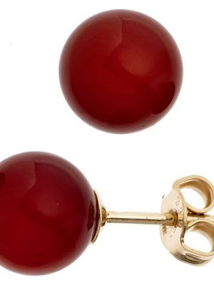 SIGO Ohrstecker Kugel 333 Gold Gelbgold 2 Karneole rot Ohrringe Goldohrstecker