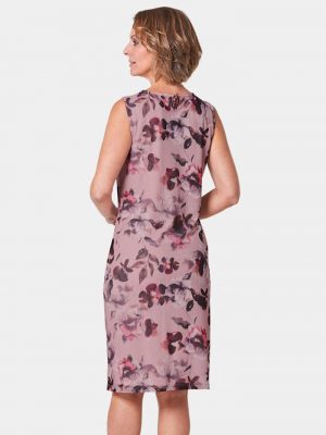Elegantes Kleid aus weichem Mesh GOLDNER Rosenquarz / purpur / gemustert