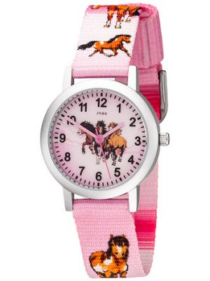 JOBO Kinder Armbanduhr Pferde rosa pink Aluminium Kinderuhr Pferdeuhr Mädchenuhr