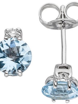 SIGO Ohrstecker 585 Weißgold 2 Diamanten Brillanten 2 Aquamarine hellblau blau