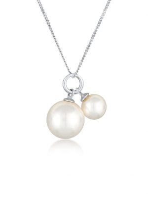 Halskette Synthetische Perle Rund Klassik 925 Silber Nenalina Weiß