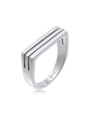 Ring Siegelring Rechteck Unisex 925 Silber Rhodiniert Elli Premium Silber
