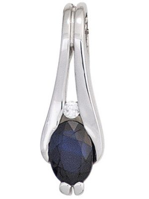 SIGO Anhänger 333 Gold Weißgold 1 blauer Safir 1 Diamant Brillant Goldanhänger