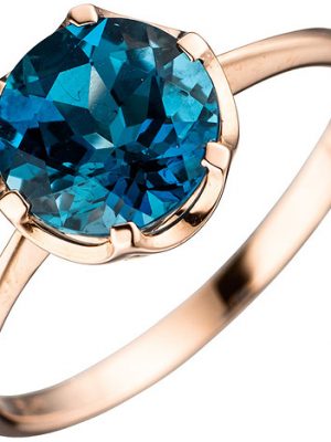 SIGO Damen Ring 585 Gold Rotgold 1 Blautopas blau London blue Goldring Rotgoldring