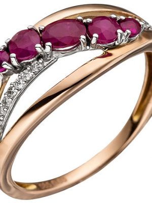 SIGO Damen Ring 585 Gold Rotgold 5 Rubine rot 16 Diamanten Brillanten Rubinring