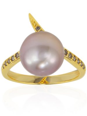 Pinkfarbene Ming-Perlen-Goldring (TPC)