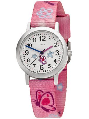 JOBO Kinder Armbanduhr Schmetterling pink rosa Quarz Analog Aluminium Kinderuhr