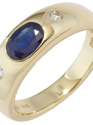 SIGO Damen Ring 585 Gold Gelbgold 1 Safir blau 2 Diamanten Brillanten Goldring