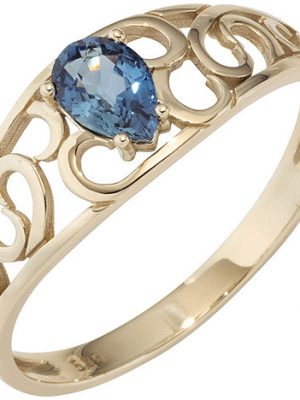 SIGO Damen Ring 585 Gold Gelbgold 1 Safir blau Goldring