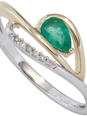 SIGO Damen Ring 585 Weißgold Gelbgold bicolor 1 Smaragd grün 7 Diamanten Brillanten